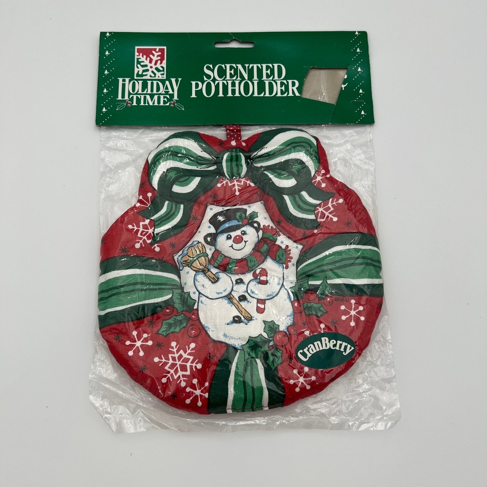 Holiday Time Potholder Cranberry Scented Snowman Wreath Christmas Cottagecore